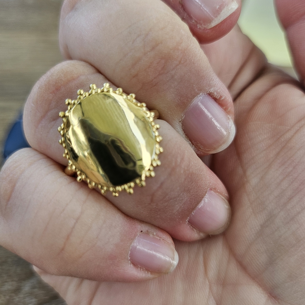 Gold Plated Ornate Statement Ring with Intricate Detailing